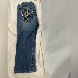 Miss Me girls embellished Jeans Fleur De Lis Rhinestone Pocket blue size 12